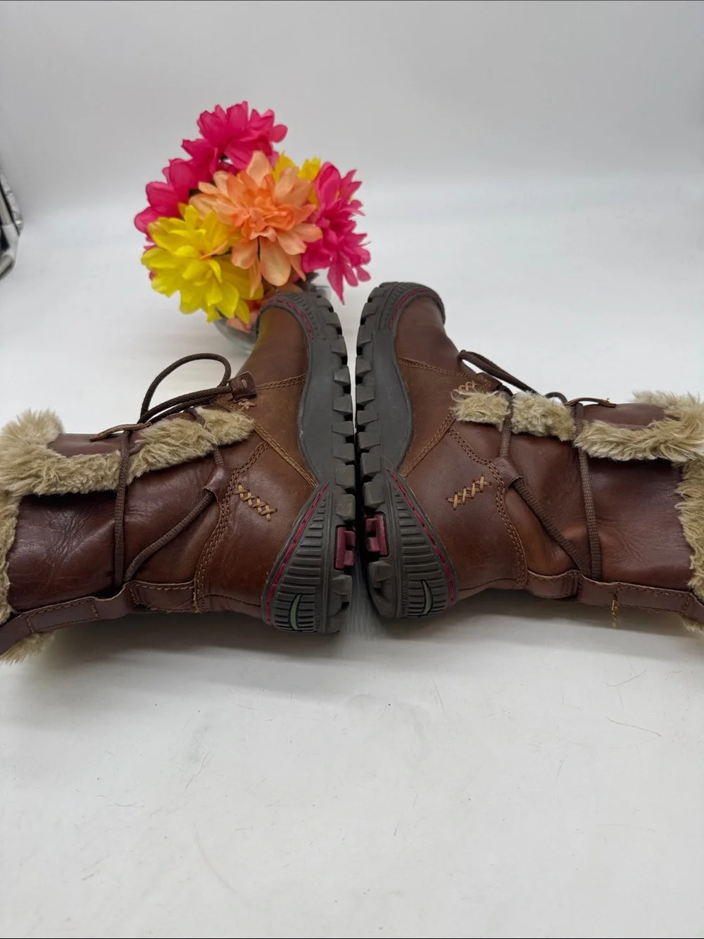 Earth Women's Brown Faux-Fur Trim Lace-Up Winter Boots Size 8 WRB10330A